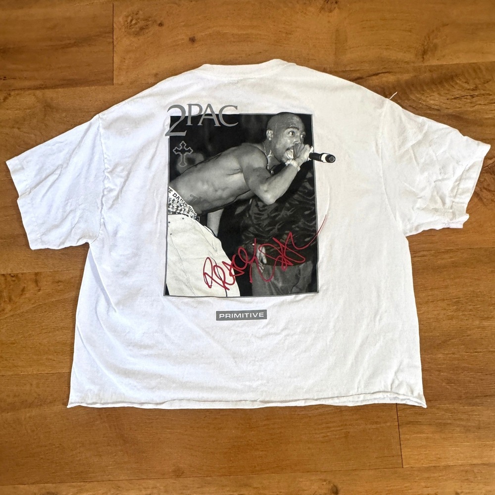 Primitive x 2Pac Shakur Cross Graphic Cropped T-Shirt Mens XL White  Rap Tee